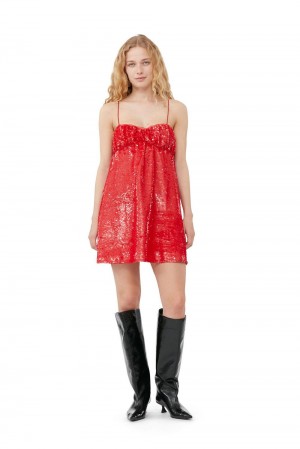 Red Women's Ganni Sequins Mini Dress | 32WAKRYTG