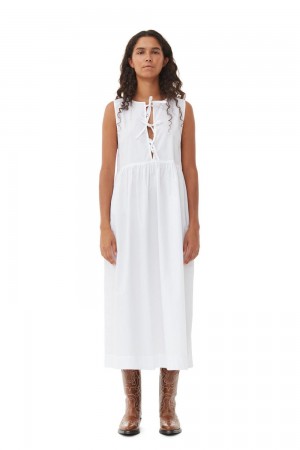 White Women's Ganni Cotton Poplin Midi Dress | 02OQGHAMY