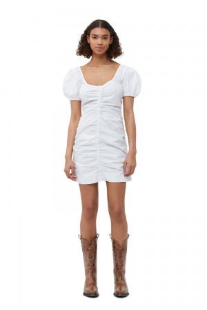 White Women's Ganni Cotton Poplin Mini Dress | 58DRIKTYU