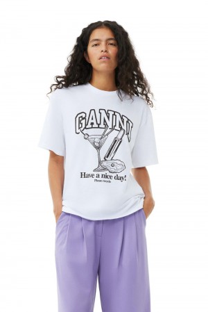 White Women's Ganni Future White Relaxed Cocktail T-Shirt | 20ARVKGIN