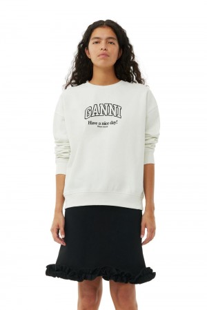 White Women's Ganni Grey Isoli Oversized Sweater | 80STLHXDJ