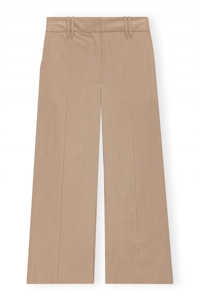 Beige Women's Ganni Drapey Melange Cropped Pants | 58FETPDBM