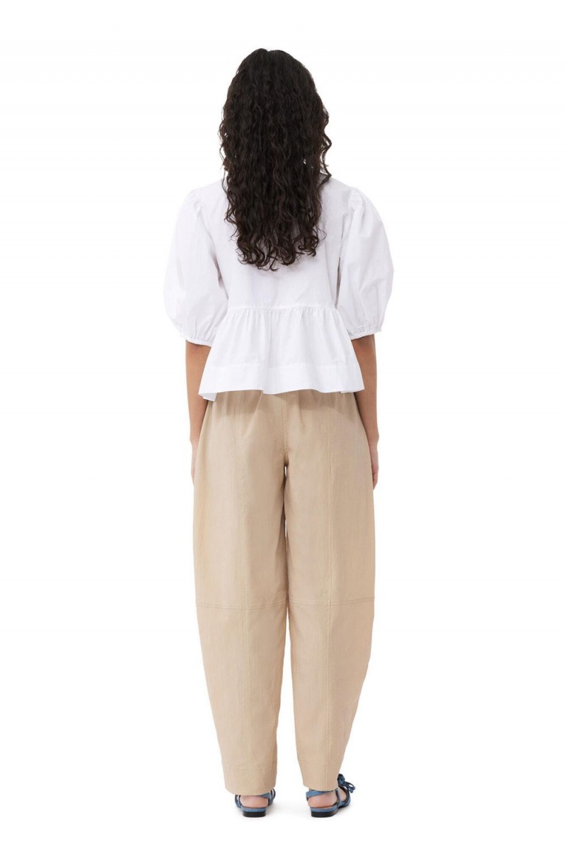 Beige Women's Ganni Elasticated Curve Pants | 46LCSMFNB