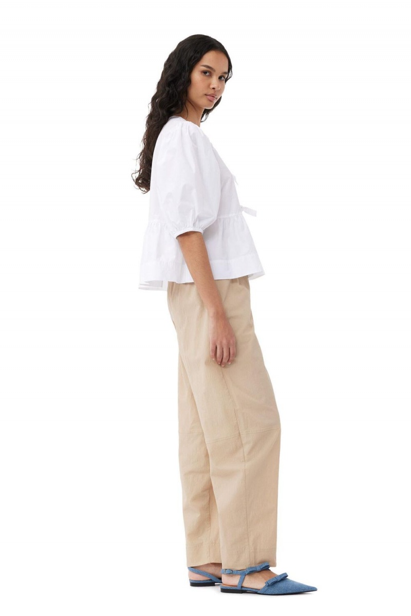 Beige Women's Ganni Elasticated Curve Pants | 46LCSMFNB