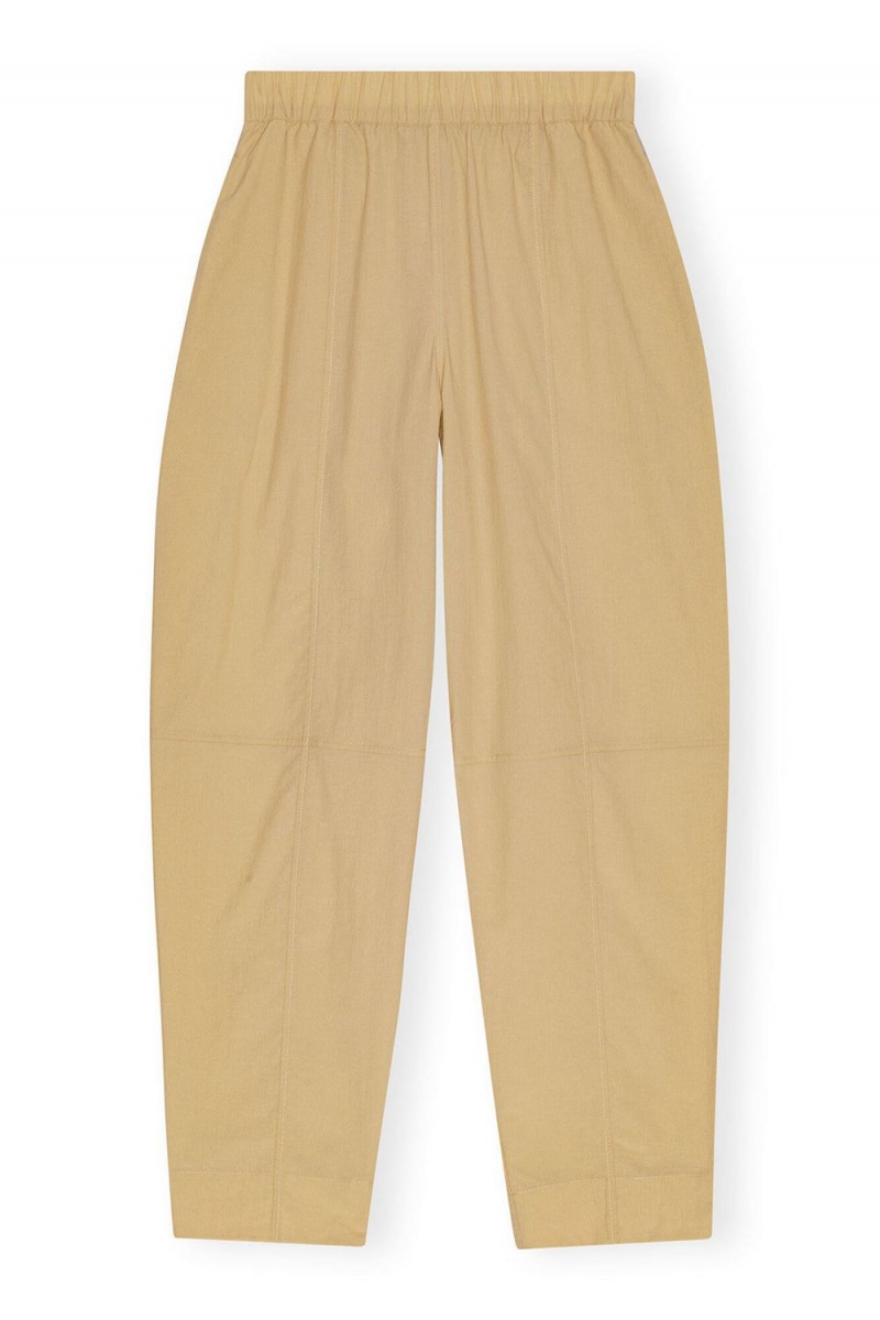 Beige Women's Ganni Elasticated Curve Pants | 46LCSMFNB