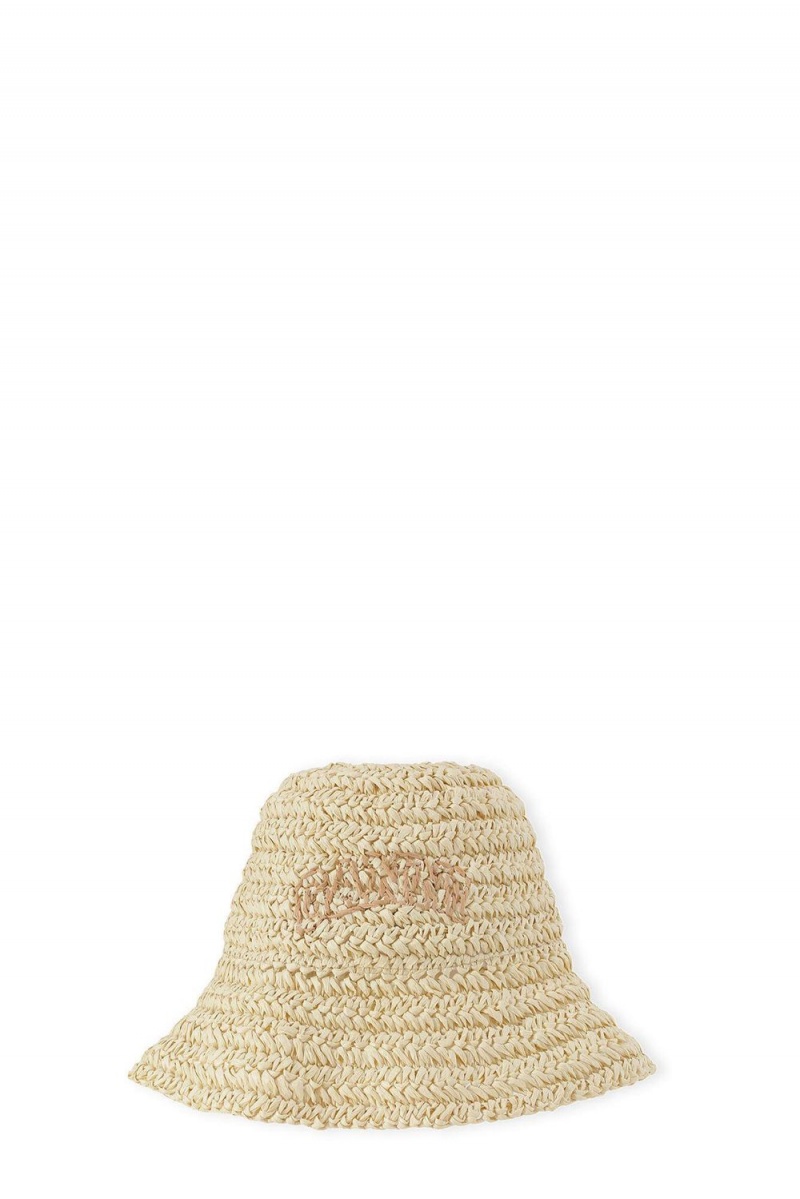 Beige Women\'s Ganni Summer Straw Hats | 21GXNMCHA