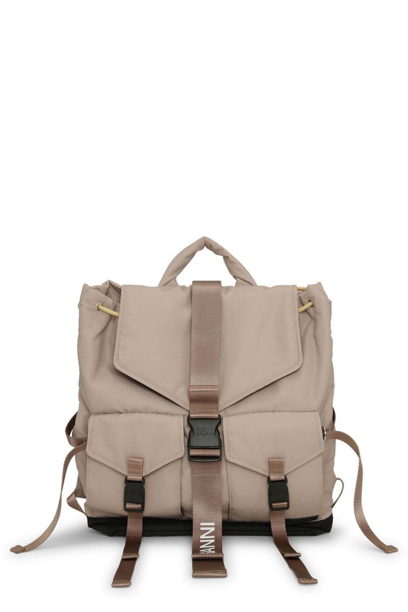 Beige Women\'s Ganni Tech Backpack Bag | 59BDTVRFC