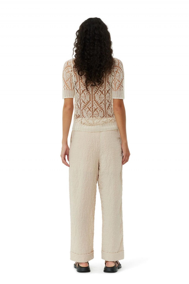 Beige Women's Ganni Textured Suiting Mid Waist Pants | 39VHBSZIR