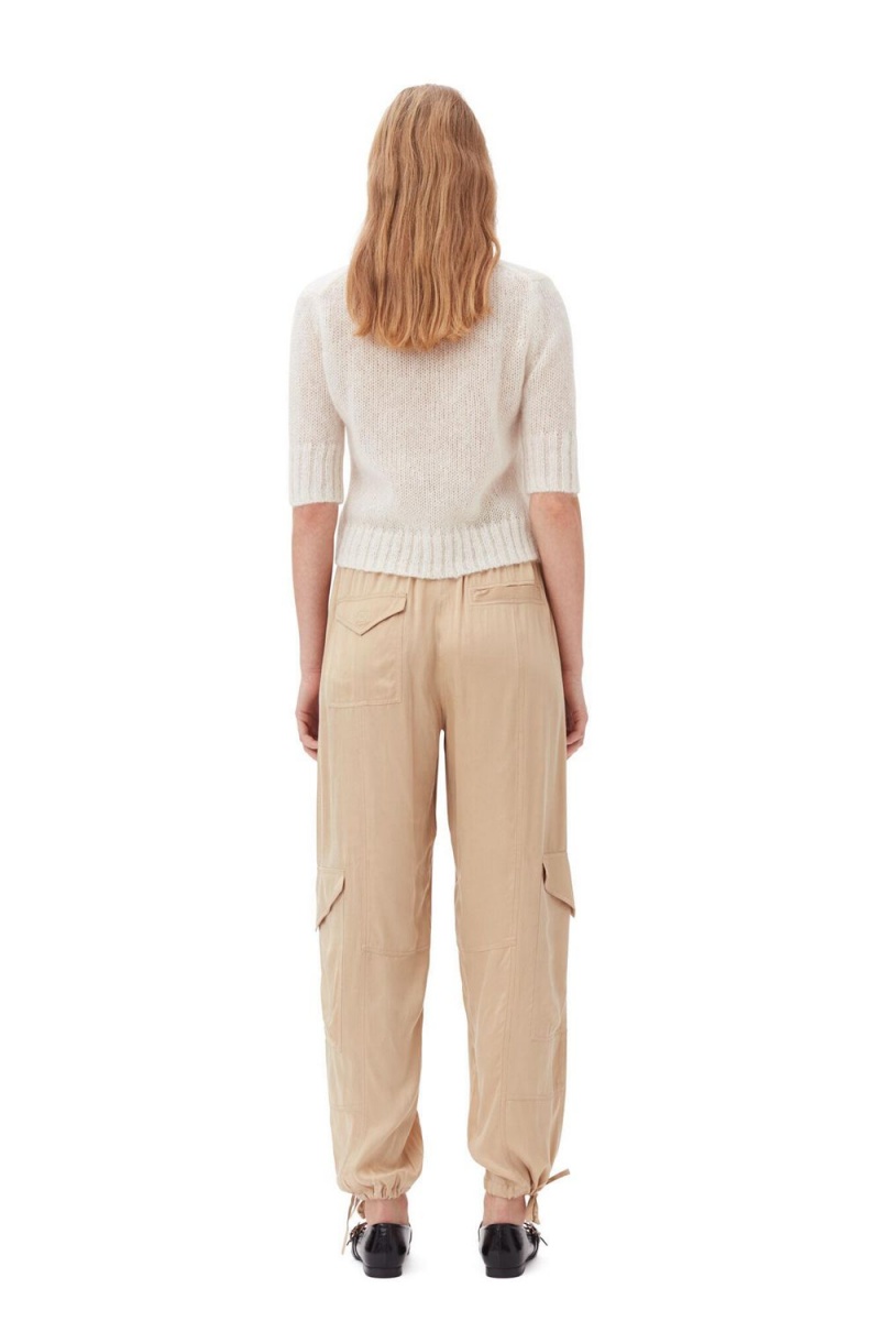 Beige Women's Ganni Washed Satin Pocket Pants | 07CIGFSBO