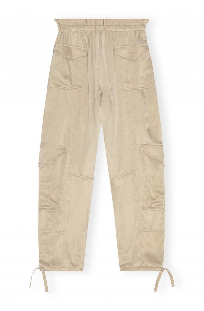 Beige Women's Ganni Washed Satin Pocket Pants | 07CIGFSBO