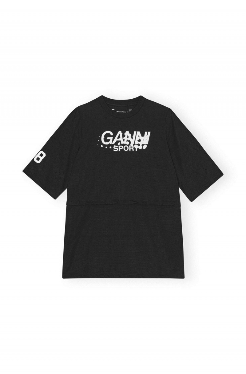 Black Women's Ganni Active Mesh Layered T-Shirt | 25NMGLFKA