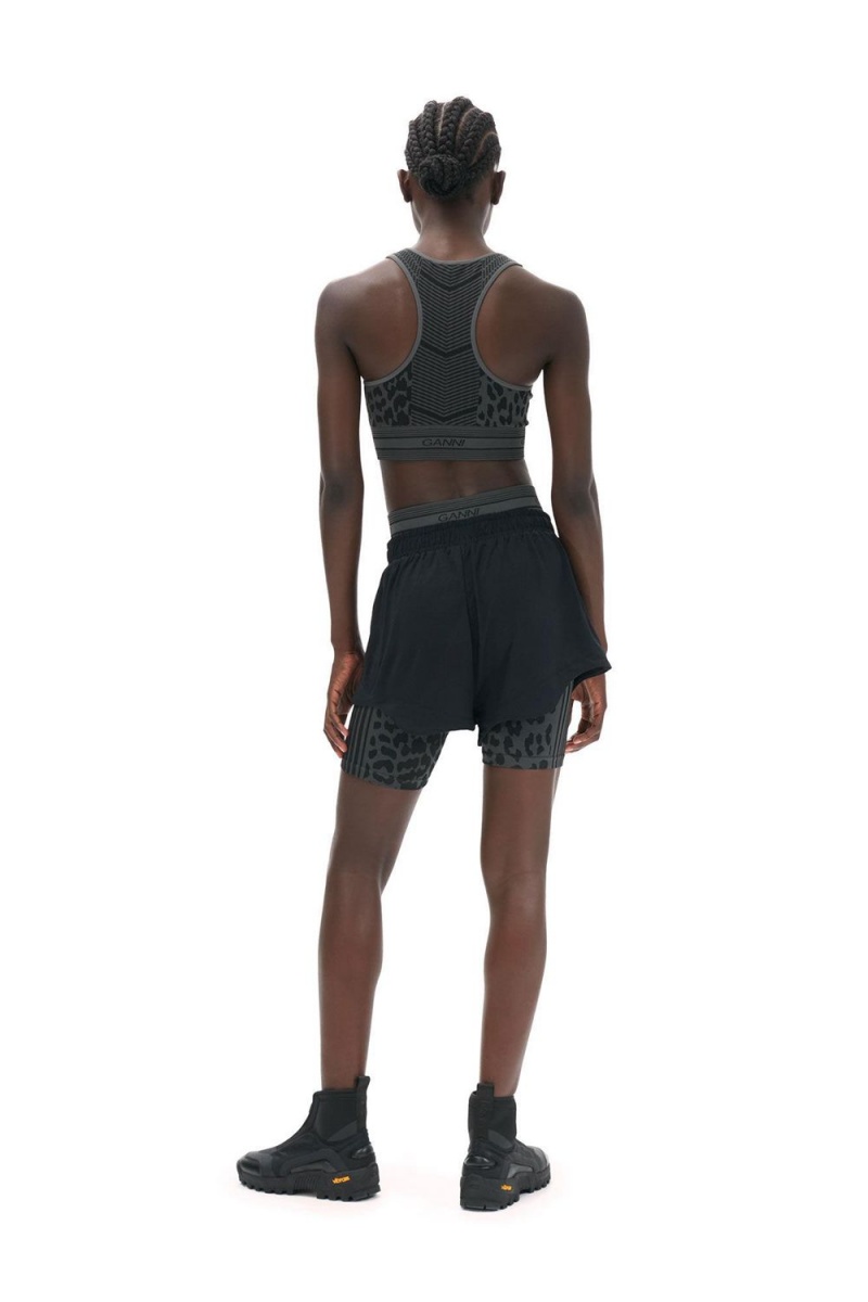 Black Women's Ganni Active Mesh Shorts | 14UZLHKWF