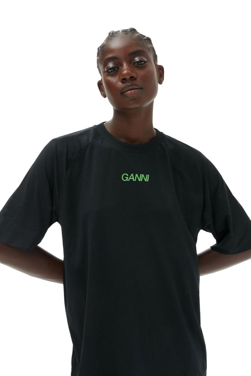 Black Women's Ganni Active Mesh T-Shirt | 86BLJQTYH