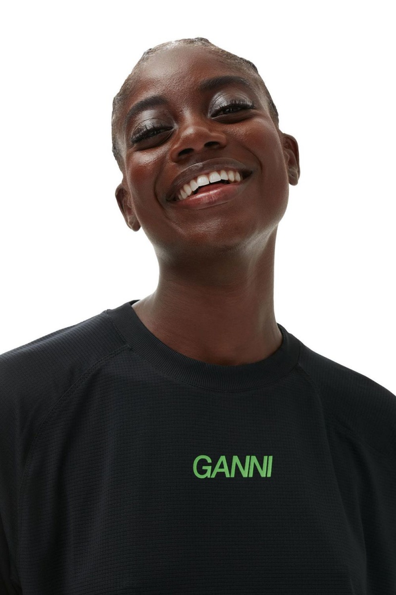 Black Women's Ganni Active Mesh T-Shirt | 86BLJQTYH