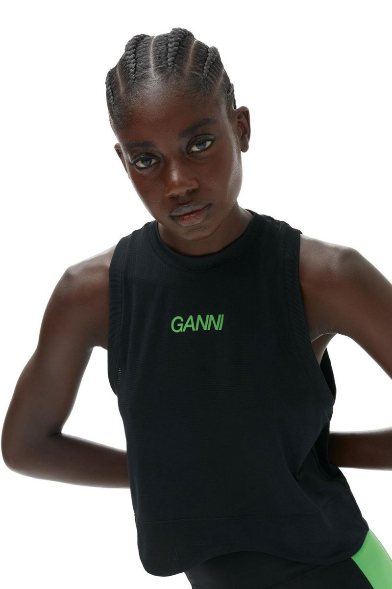 Black Women's Ganni Active Mesh Top | 95GJURXTN