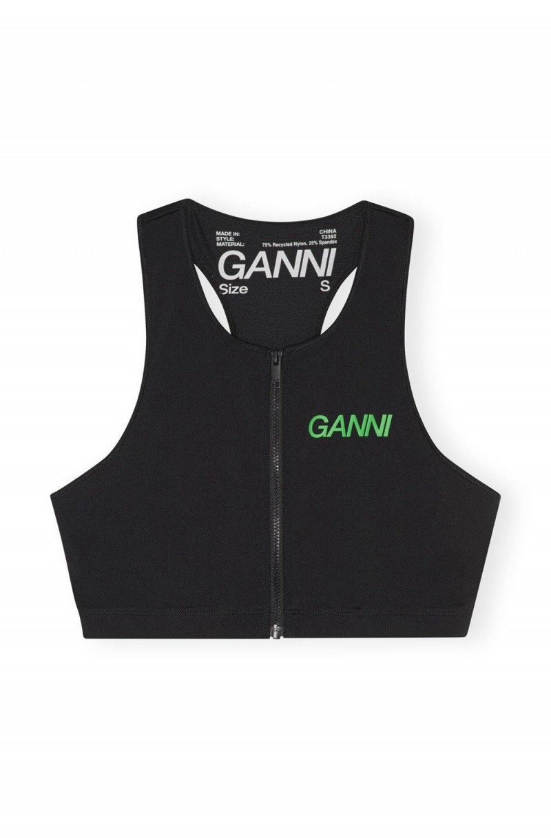 Black Women\'s Ganni Active Racerback Zipper Top | 24GLXWQRD