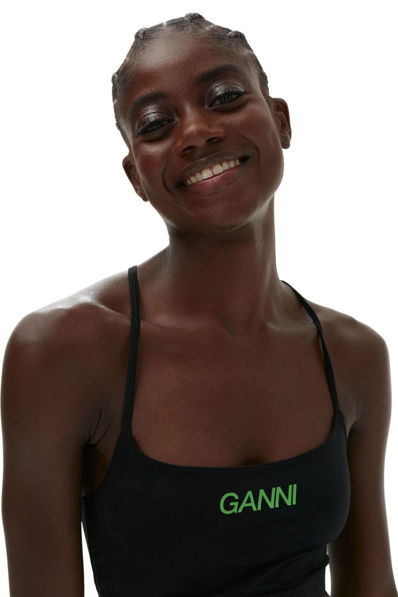 Black Women's Ganni Active Strap Top | 98WIFKMJL