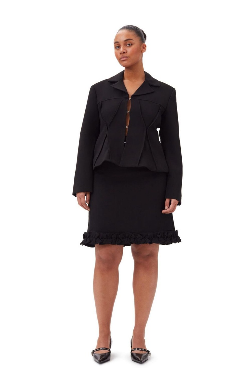 Black Women's Ganni Bonded Crepe Fitted Blazer | 65LKIZAOU