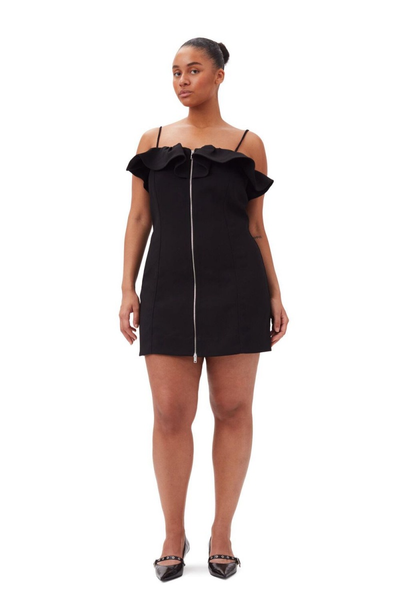 Black Women's Ganni Bonded Crepe Strap Mini Dress | 38JUKAFIP