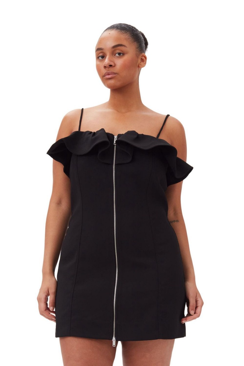 Black Women's Ganni Bonded Crepe Strap Mini Dress | 38JUKAFIP