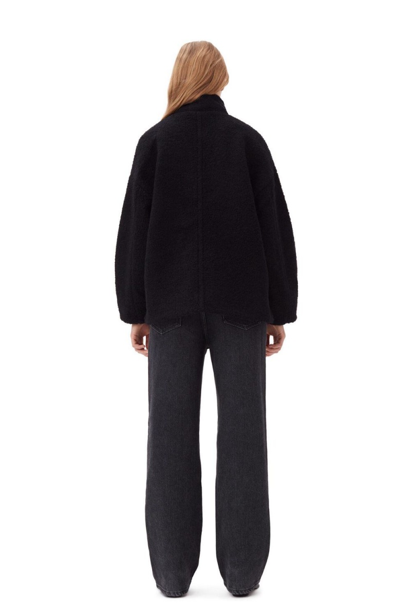 Black Women's Ganni Boucle Wool Shoulder Jacket | 61VDBIEZS