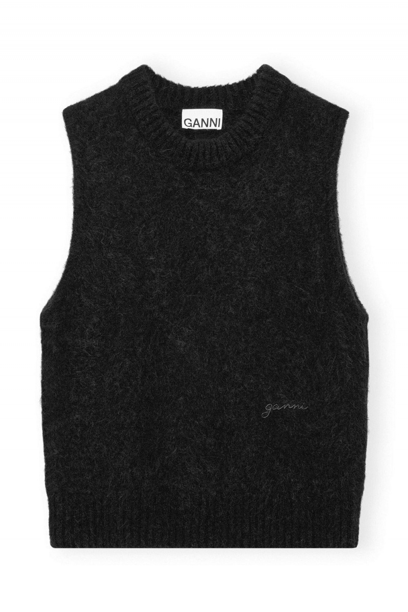 Black Women's Ganni Brushed Alpaca O-Neck Vest | 15XFJACBL