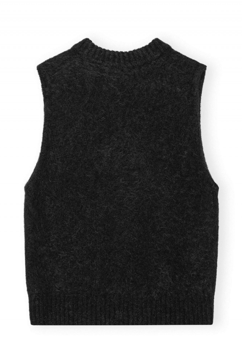 Black Women's Ganni Brushed Alpaca O-Neck Vest | 15XFJACBL