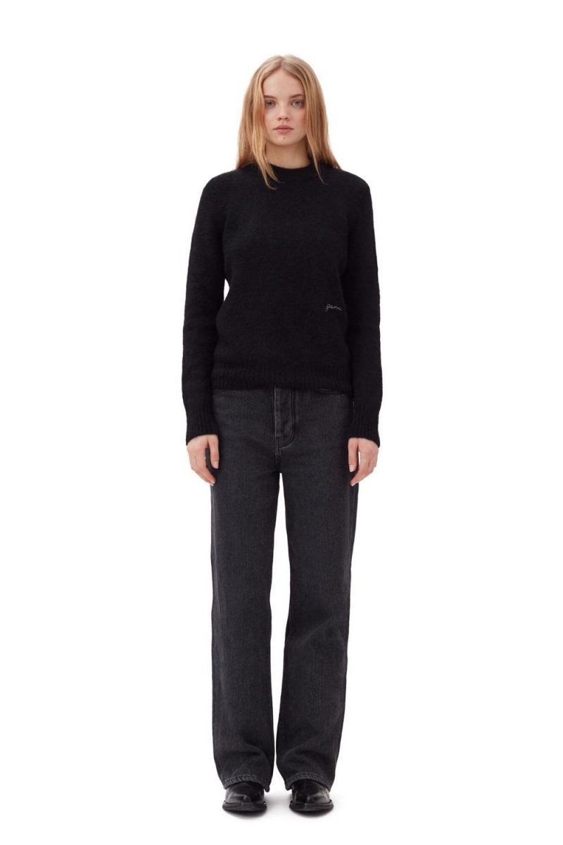 Black Women's Ganni Brushed Alpaca O-Neck Sweater | 97YSCRDKT