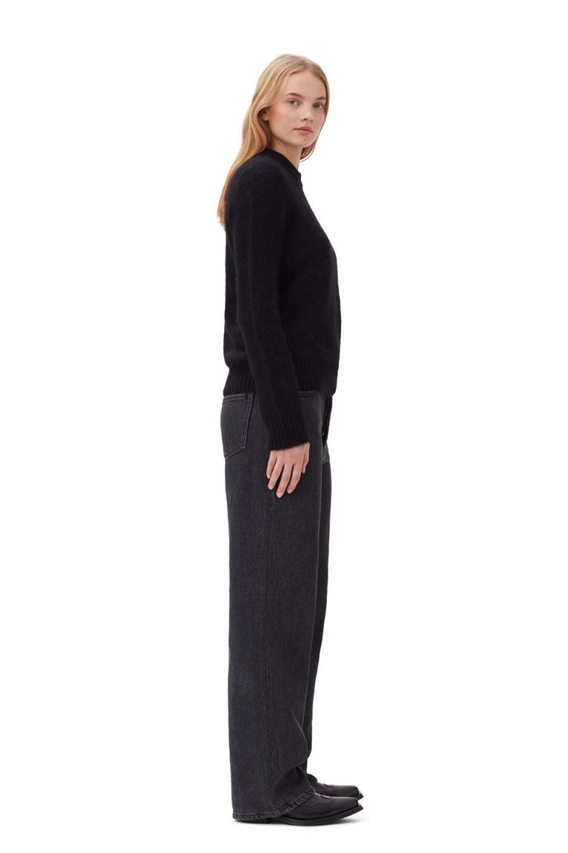 Black Women's Ganni Brushed Alpaca O-Neck Sweater | 97YSCRDKT