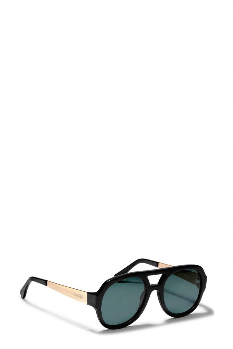 Black Women's Ganni Chunky Aviator Sunglasses | 18BHCTWNG