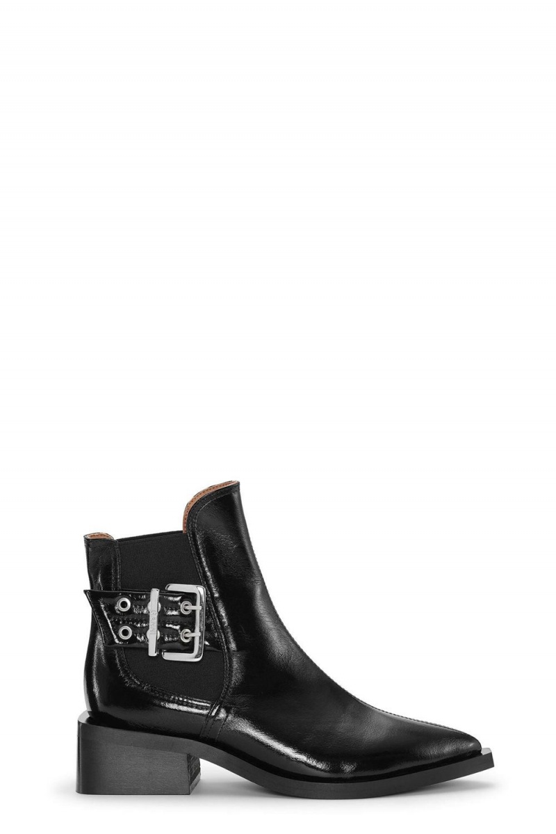 Black Women\'s Ganni Chunky Buckle Chelsea Boots | 85ATDSRXC