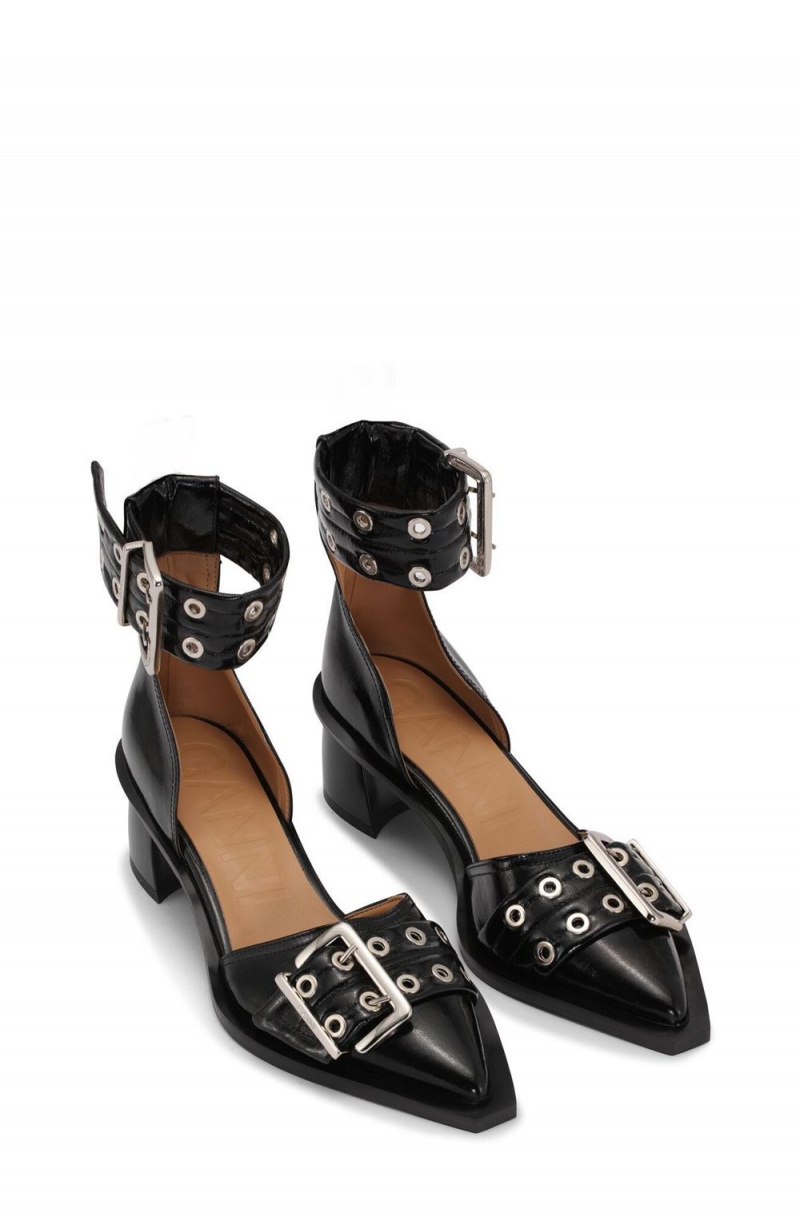 Black Women's Ganni Chunky Buckle Open Cut Pumps | 20YGZTISD