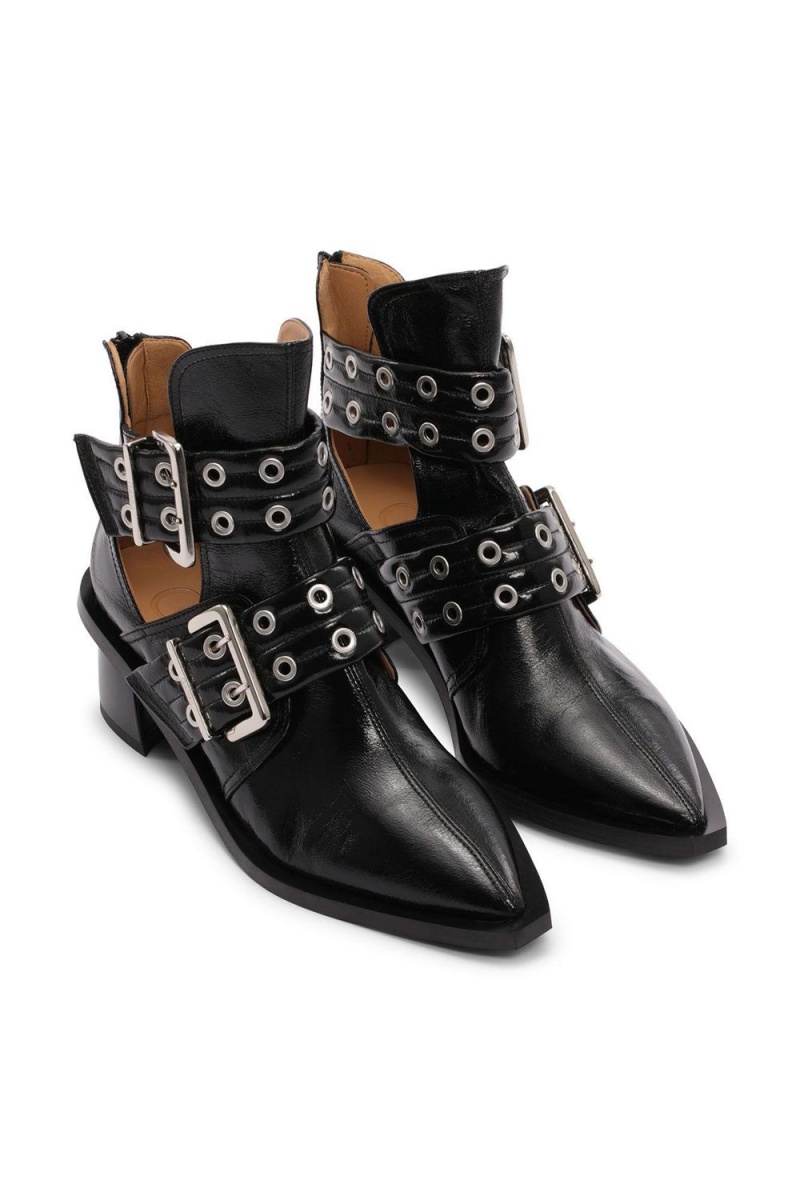 Black Women's Ganni Chunky Buckle Open Cut Boots | 14DQNZVGI