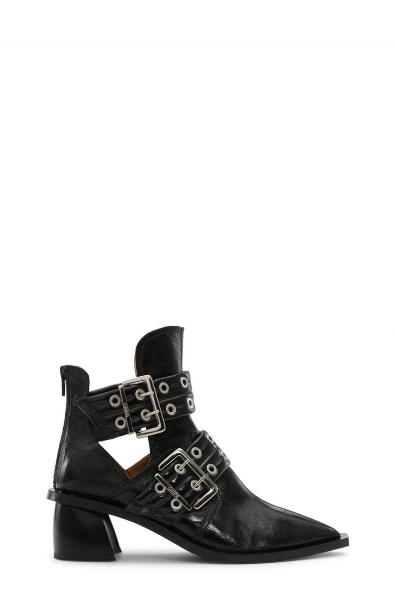 Black Women\'s Ganni Chunky Buckle Open Cut Boots | 14DQNZVGI