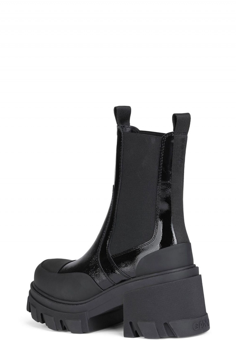 Black Women's Ganni Cleated Heeled Mid Chelsea Boots | 16XPTLQRH