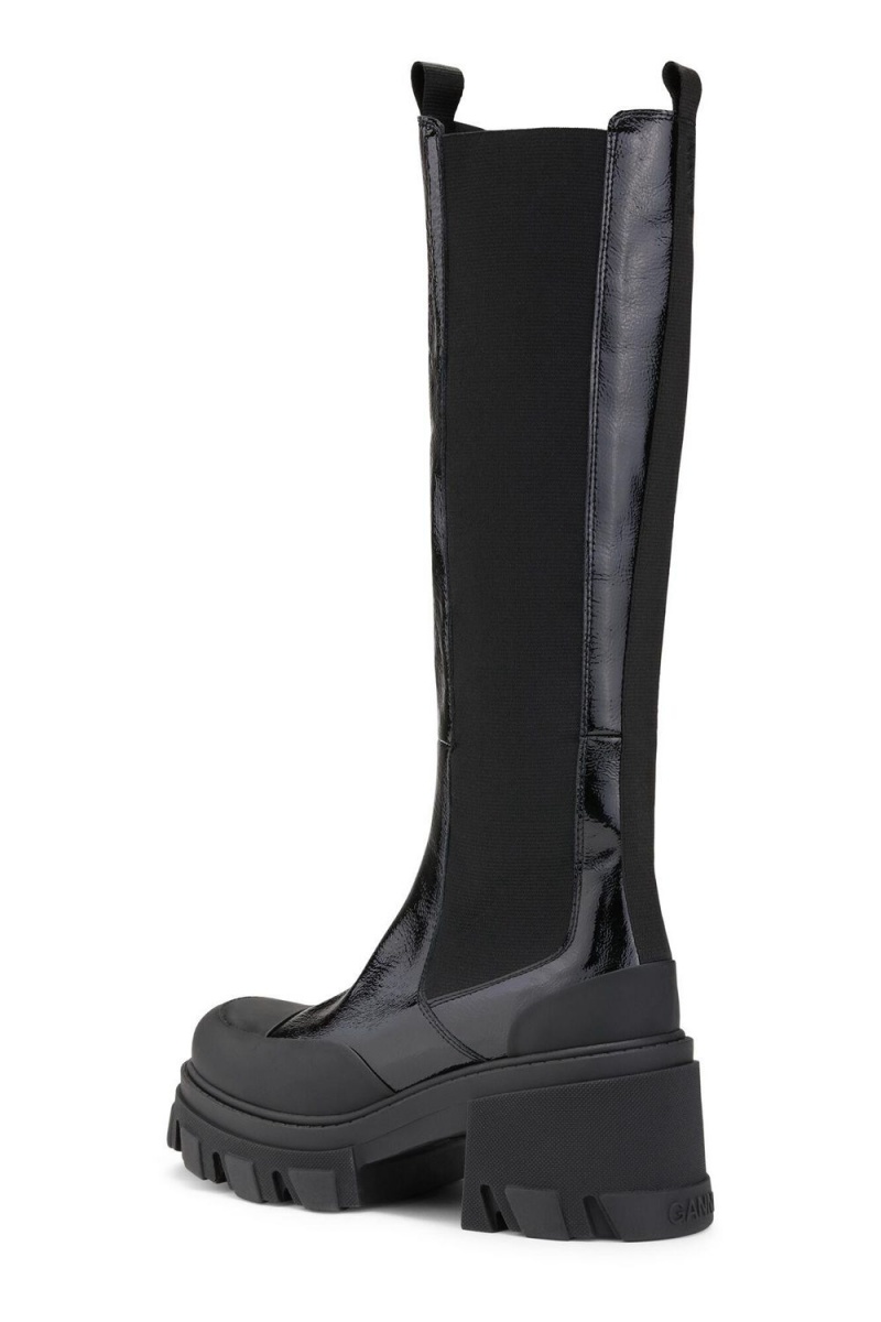 Black Women's Ganni Cleated Knee-High Chelsea Boots | 30MHZGYLV