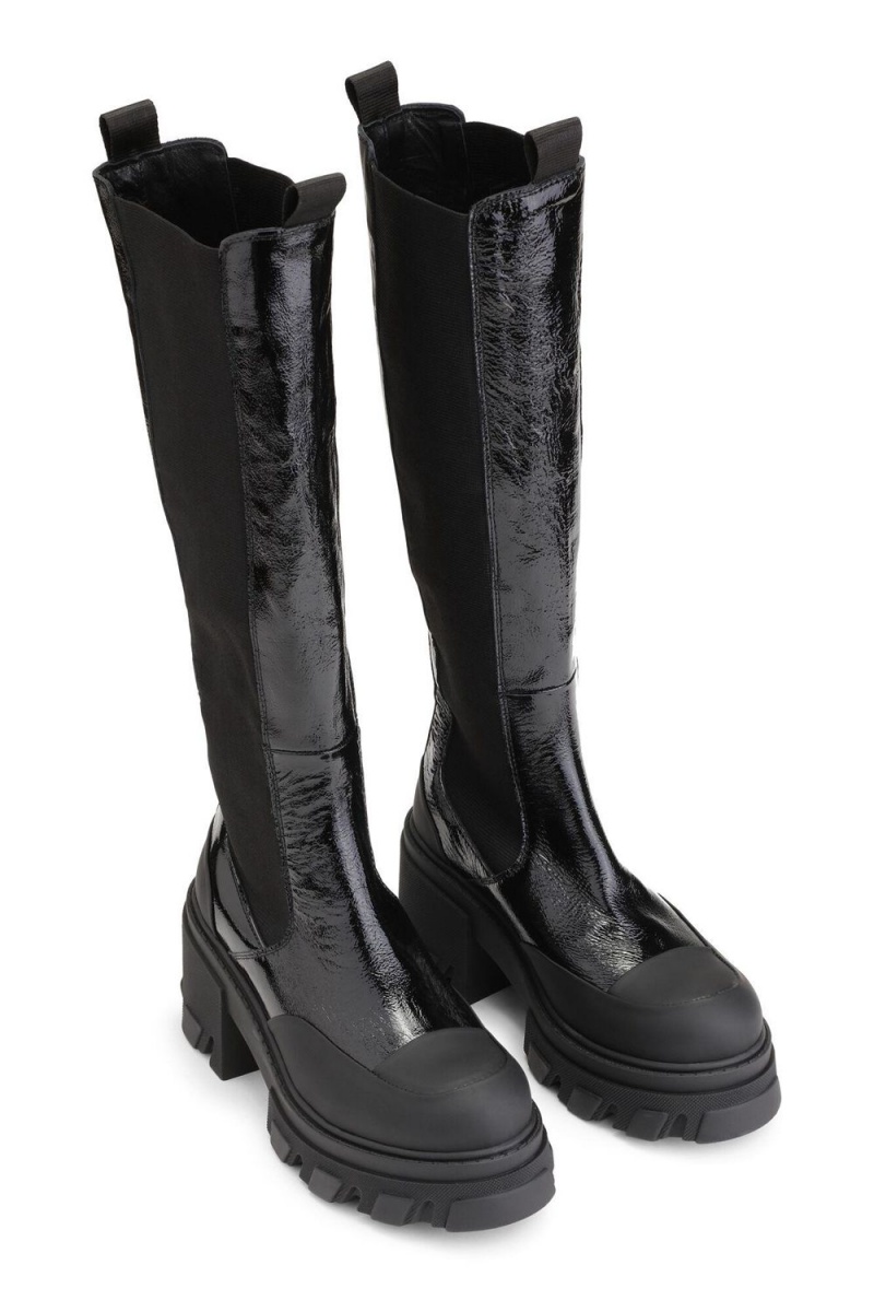 Black Women's Ganni Cleated Knee-High Chelsea Boots | 30MHZGYLV