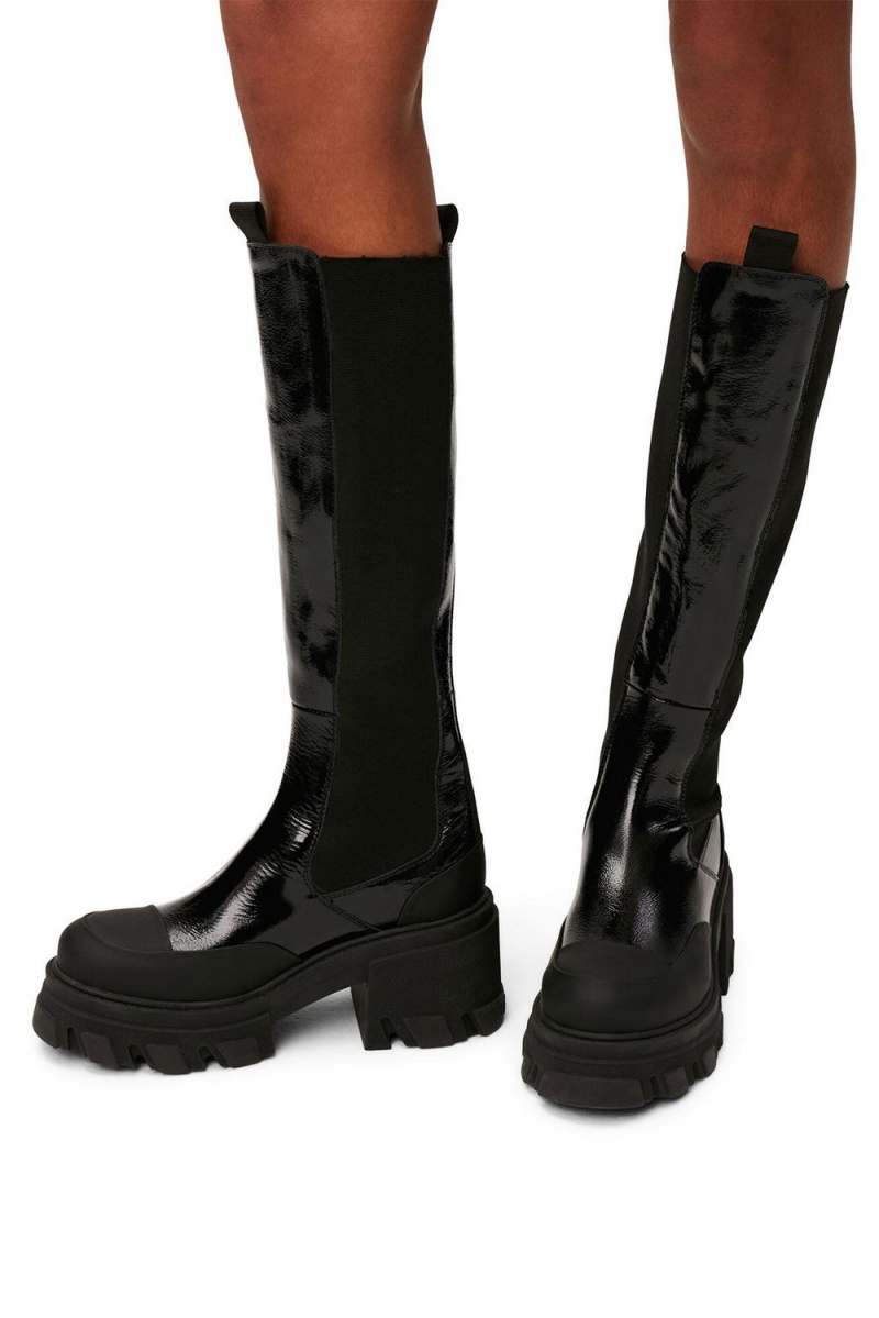 Black Women's Ganni Cleated Knee-High Chelsea Boots | 30MHZGYLV