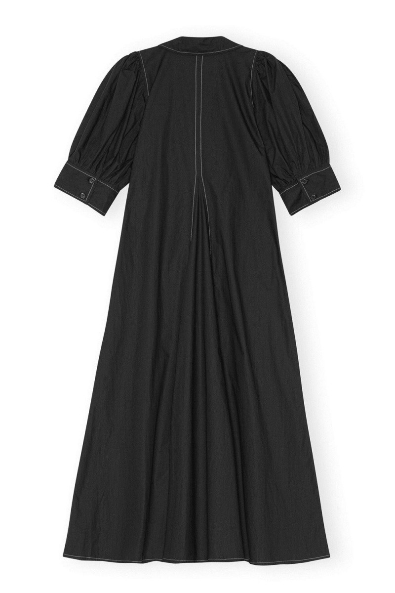 Black Women's Ganni Cotton Poplin Collar Midi Dress | 91RKUVIFX