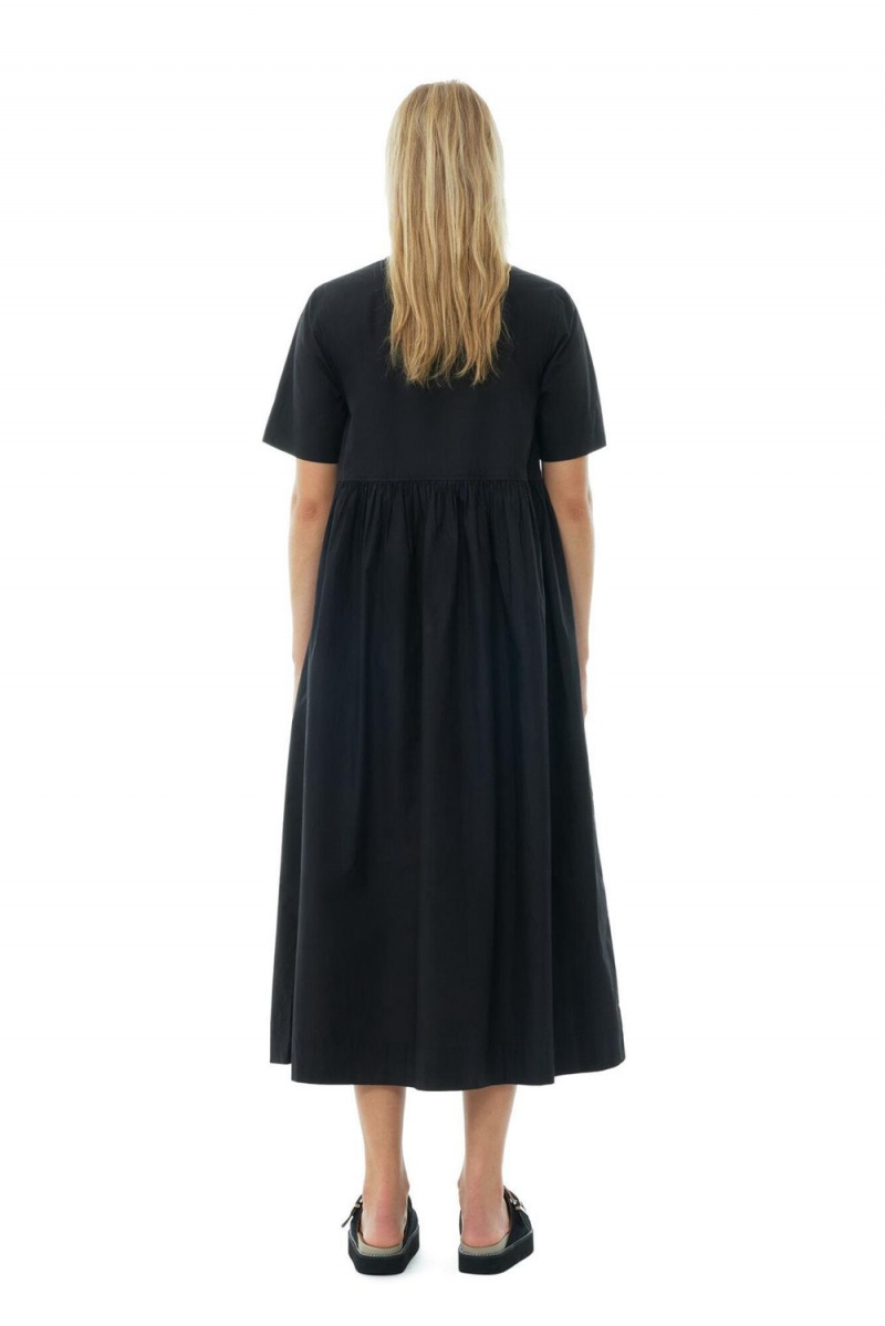 Black Women's Ganni Cotton Poplin Long Tie String Dress | 60KCERGTN