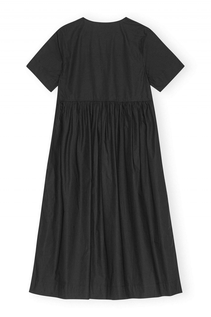 Black Women's Ganni Cotton Poplin Long Tie String Dress | 60KCERGTN