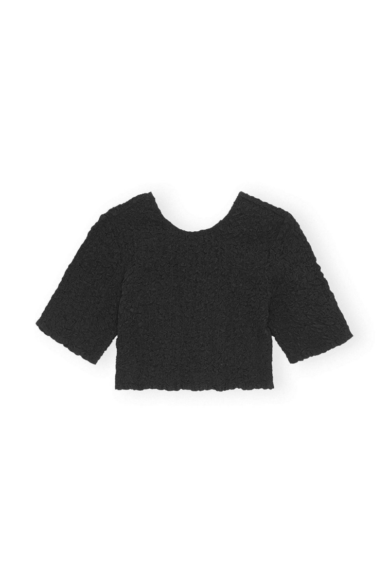 Black Women's Ganni Cotton Poplin O-neck Cropped Smock Top | 84FVKCZEY