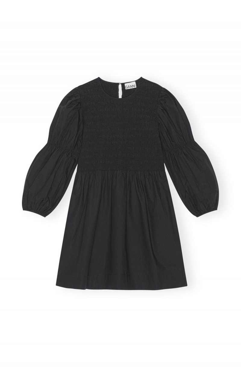 Black Women\'s Ganni Cotton Poplin Smock Mini Dress | 60NAXVPTJ