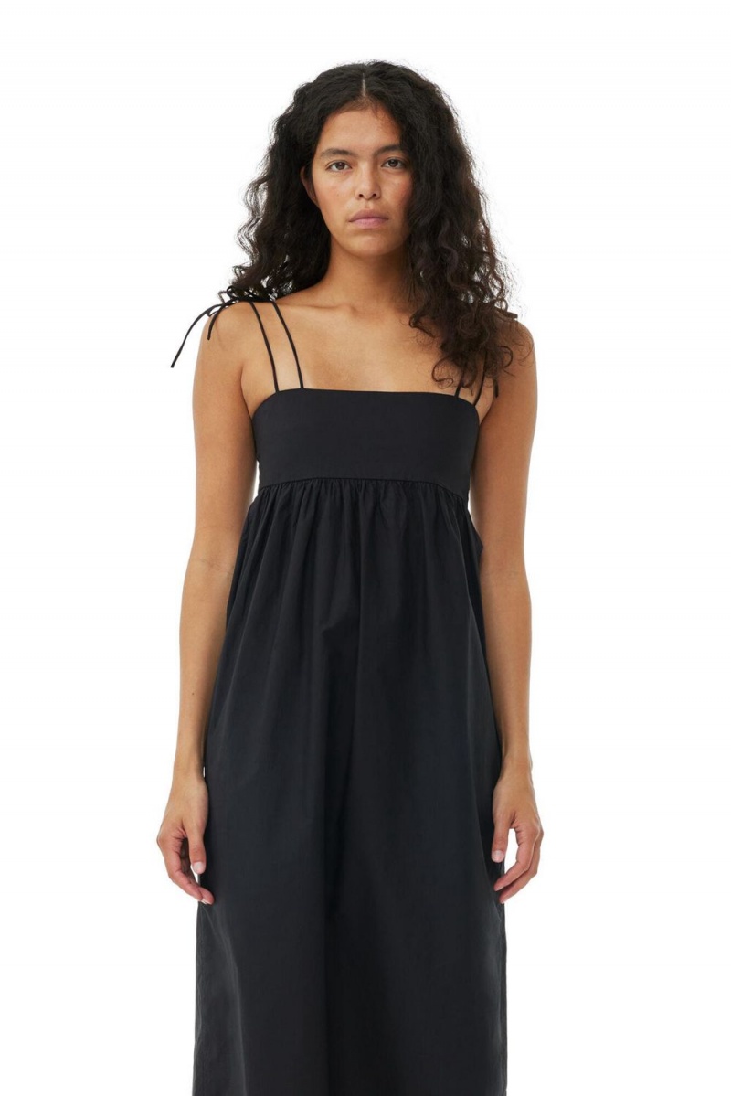 Black Women's Ganni Cotton Poplin String Midi Dress | 10SWDHCIO