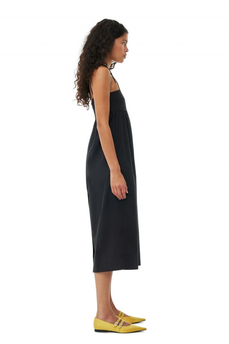 Black Women's Ganni Cotton Poplin String Midi Dress | 10SWDHCIO