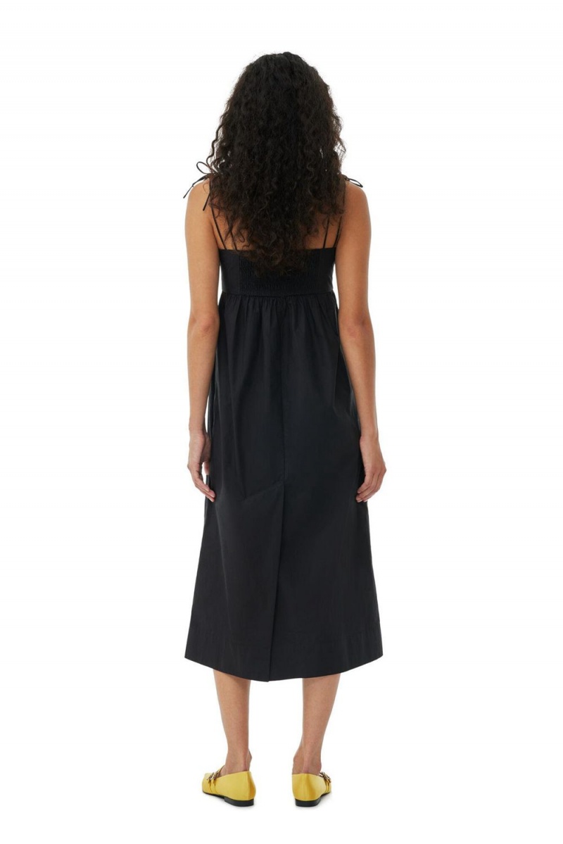 Black Women's Ganni Cotton Poplin String Midi Dress | 10SWDHCIO