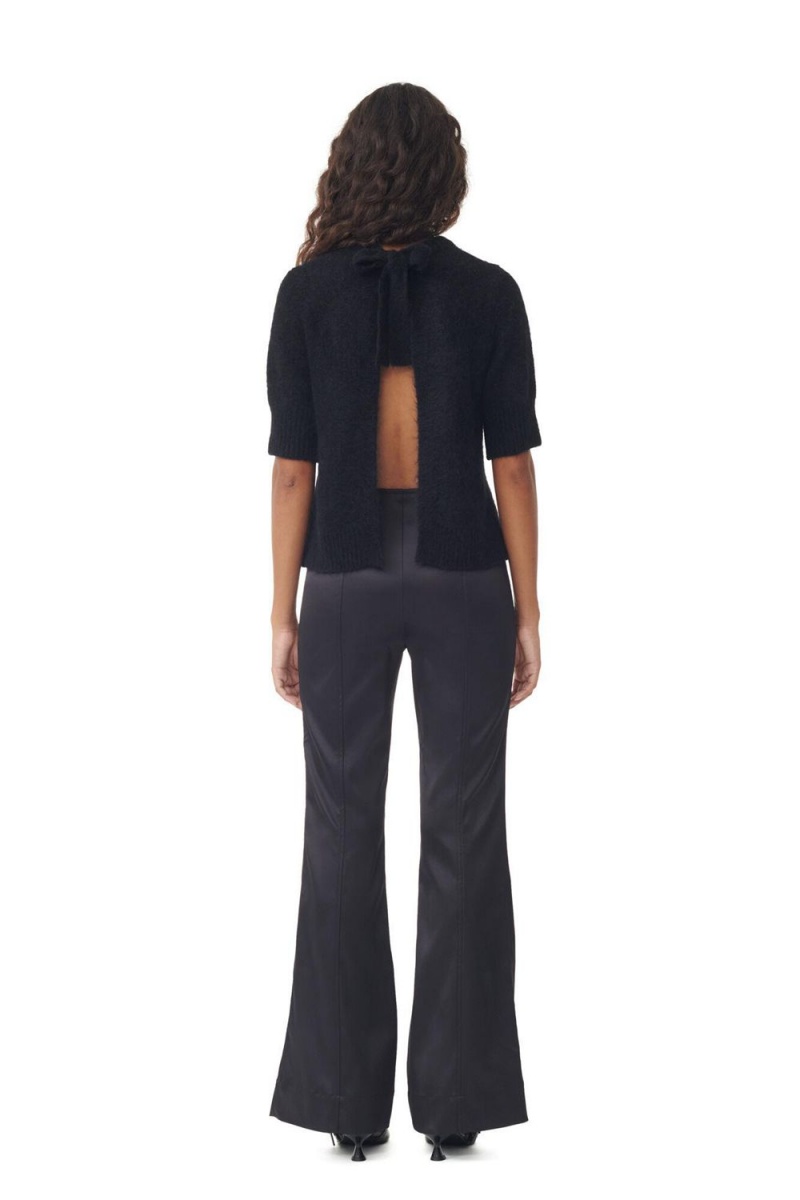 Black Women's Ganni Double Satin Flared Pants | 35WFGYAKV