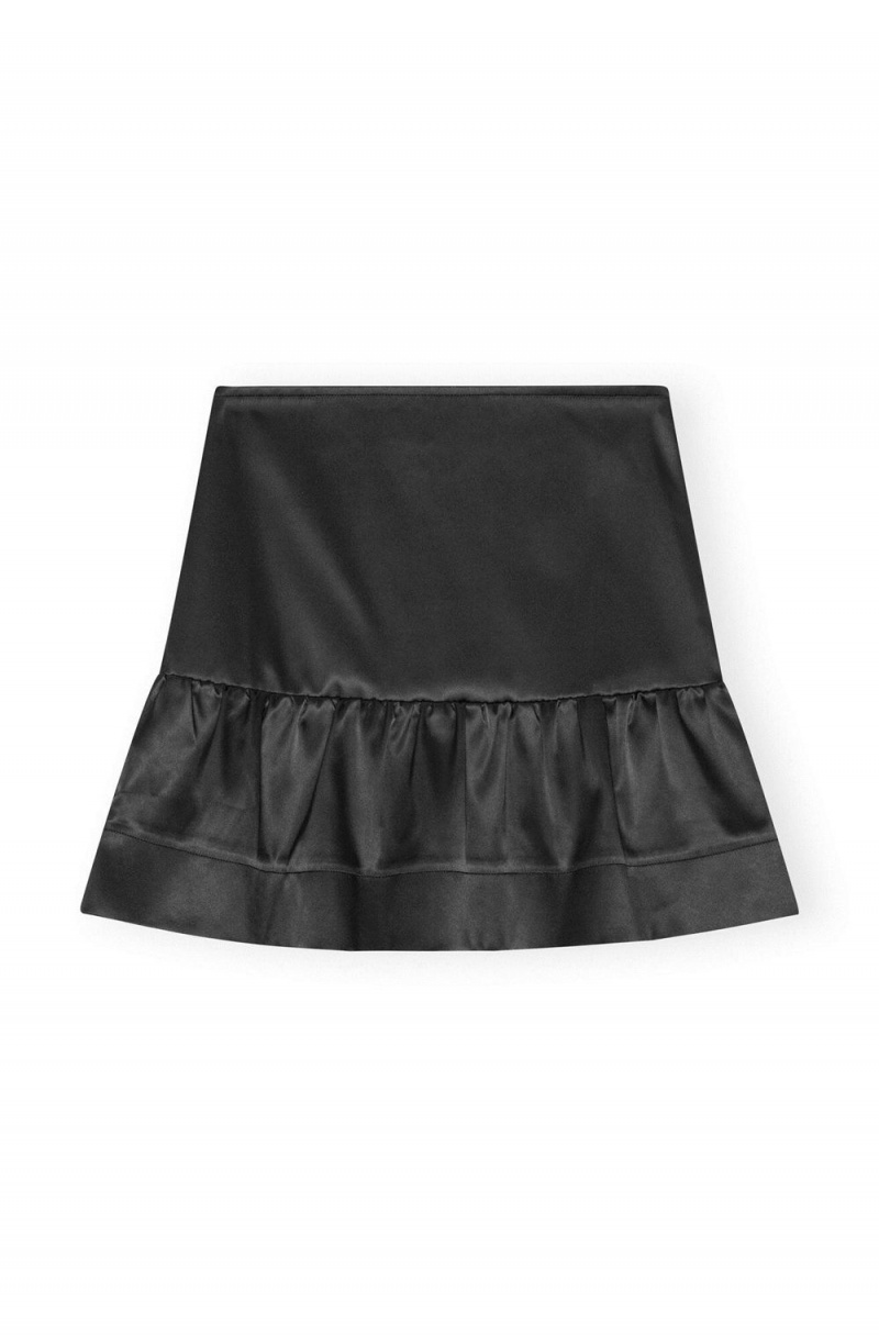 Black Women's Ganni Double Satin Flounce Mini Skirt | 30KIESNXZ