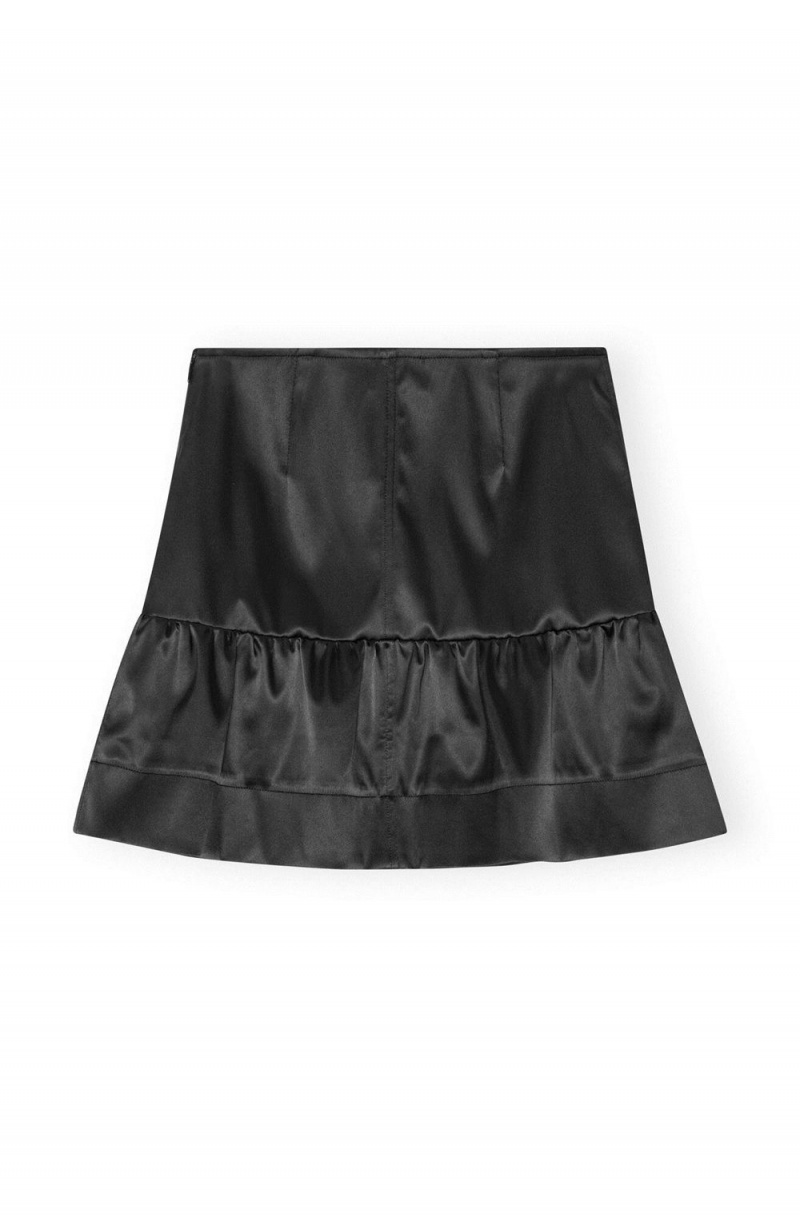 Black Women's Ganni Double Satin Flounce Mini Skirt | 30KIESNXZ