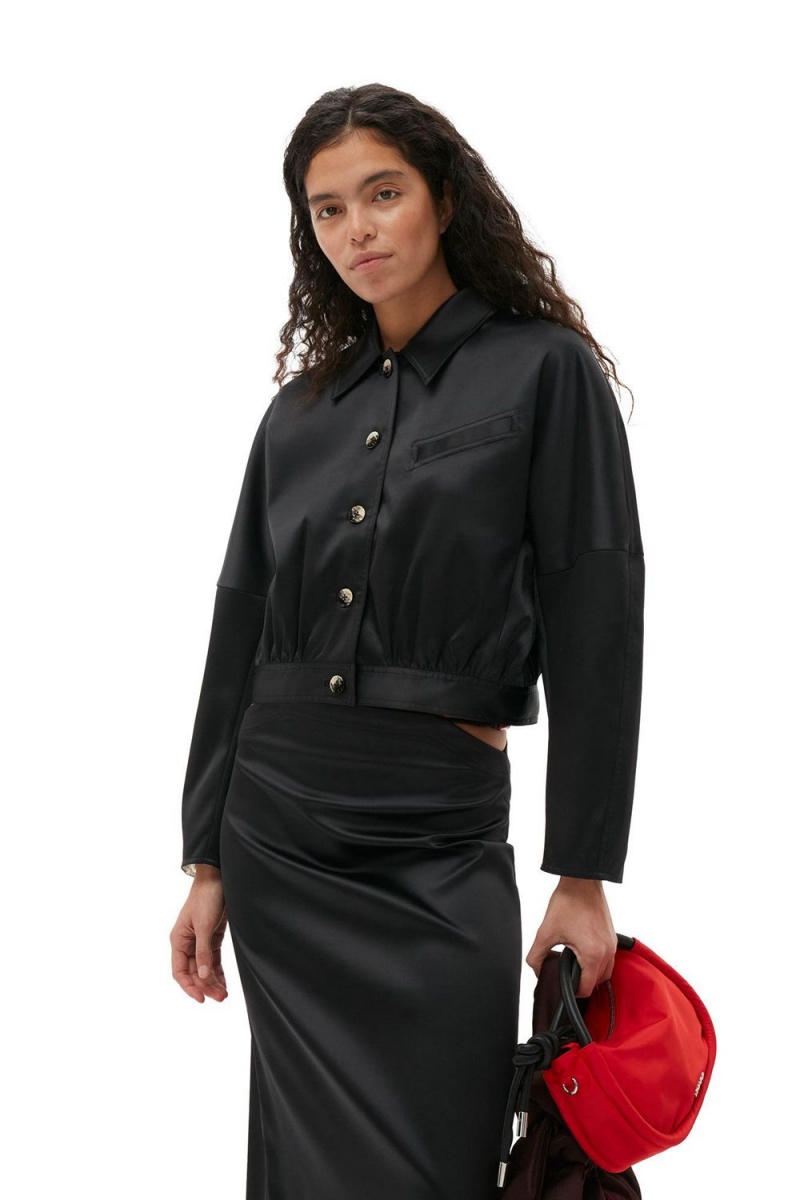 Black Women's Ganni Double Satin Short Jacket | 31UBYDENM